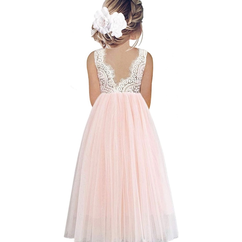 Girl Peony Lace Back A-Line Straight Tutu Tulle Party Flower Girl